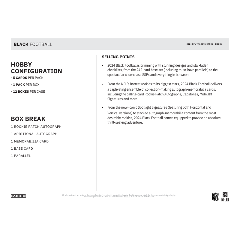2024 Panini Black Football Hobby 12 Box Case